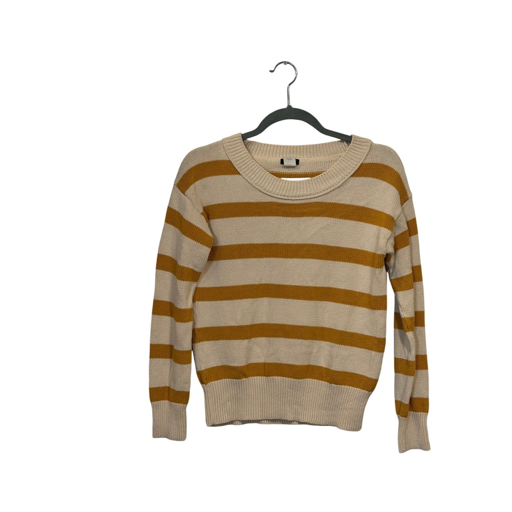 J.Crew Womens Small Striped Cotton Crewneck Sweater Mustard Yellow Cream Preppy